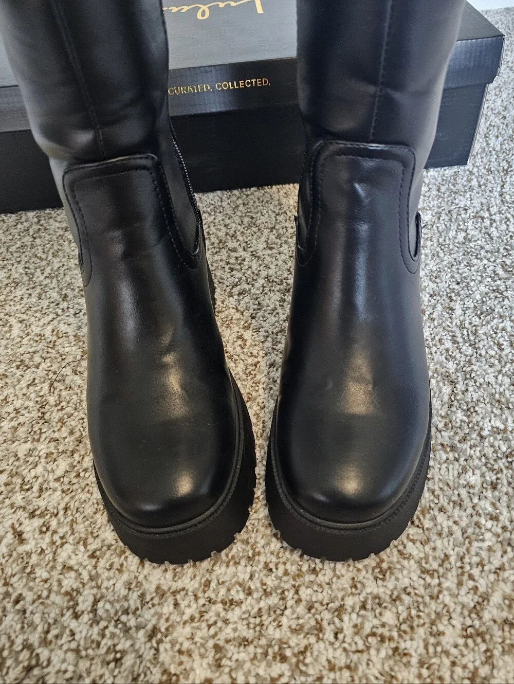 Lulus Whitlie Black Platform Knee-High Lug Sole Boots Size 8